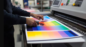 Customized marketing materials being printed using digital printing services.