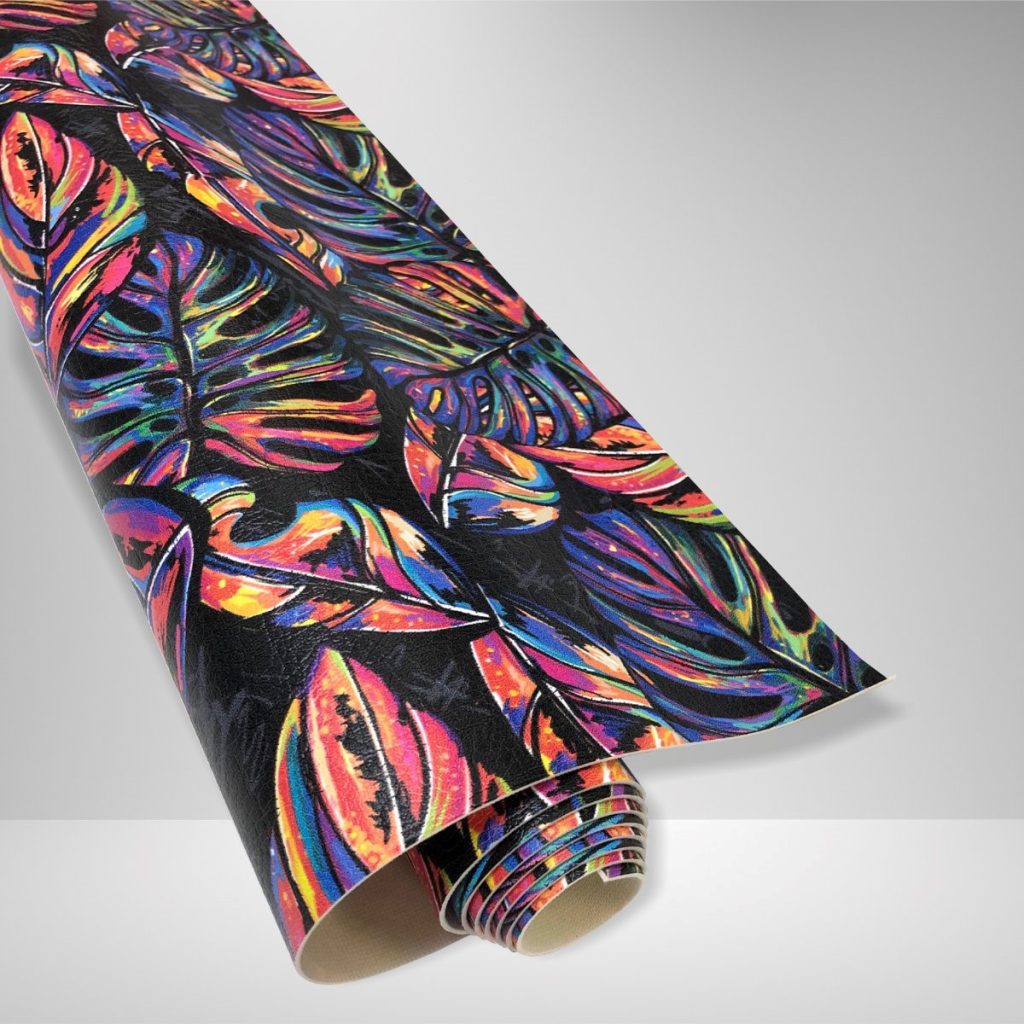 UV printing technology applied to fabric and leather for detailed, long-lasting commercial designs.